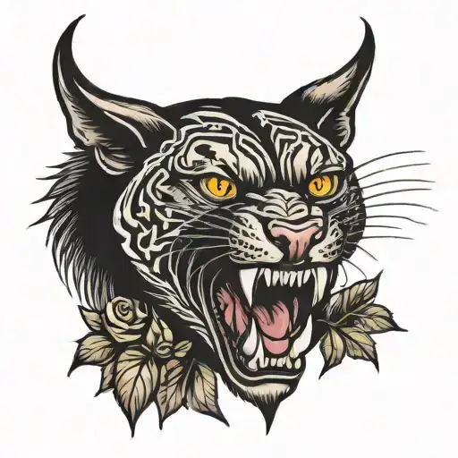 pantera negra en posicion de caza rodeada de espinas tattoo design idea