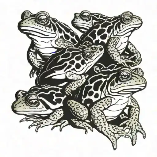 10 toads stacked together tattoo design idea