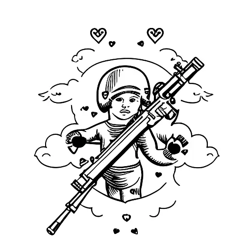 Cupid pointing rifle tattoo design idea