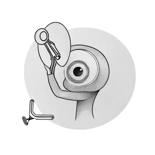 A nurse holding a UFO-shaped stethoscope, with an alien peeking out from behind tattoo design idea