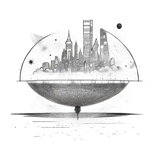 A graffiti-style UFO hovering over a city skyline tattoo design idea