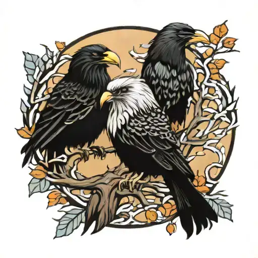 shoulder tattoo Viking world tree with Odin's ravens on the branches in color tattoo design idea