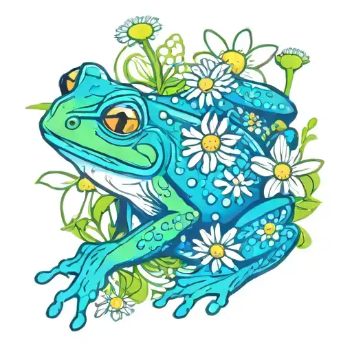 frog and daisies tattoo design idea