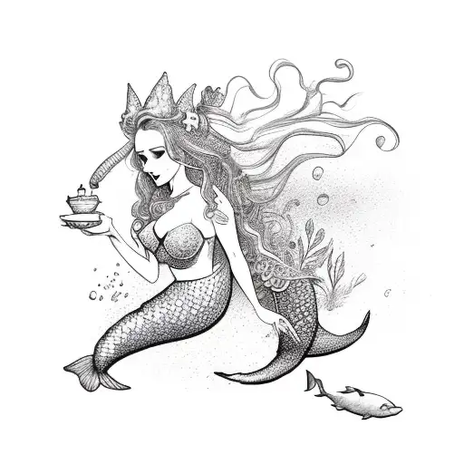 Mermaid with mad hatter tattoo design idea