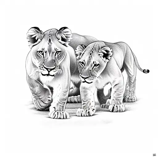 lioness and three cubs  tattoo design idea