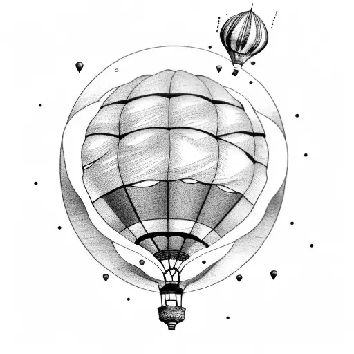 waves and hot air balloon with a compass and hourglass tattoo design idea