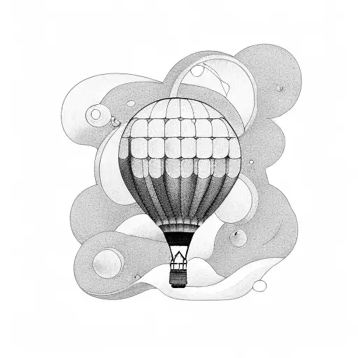 waves and hot air balloon tattoo design idea