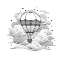 waves and hot air balloon tattoo design idea