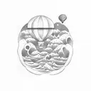 waves and hot air balloon tattoo design idea