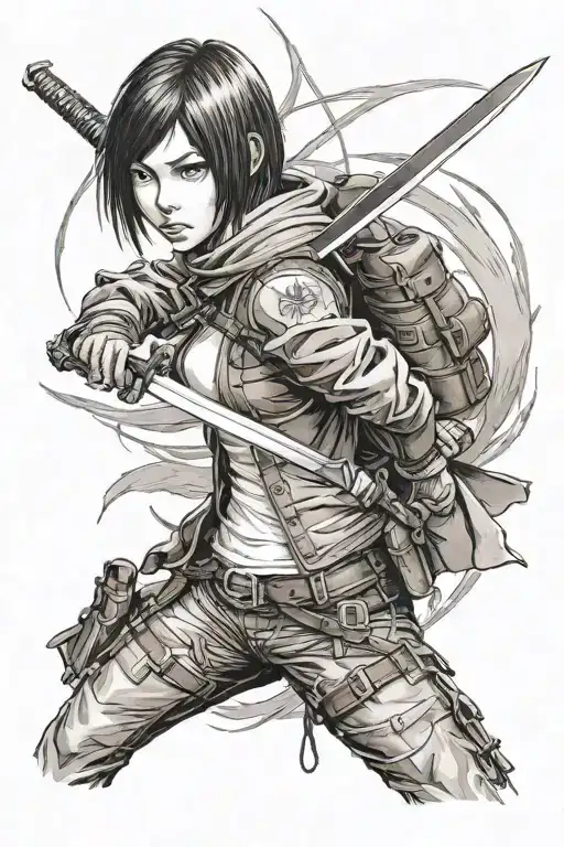Mikasa Ackerman wielding her blades tattoo design idea