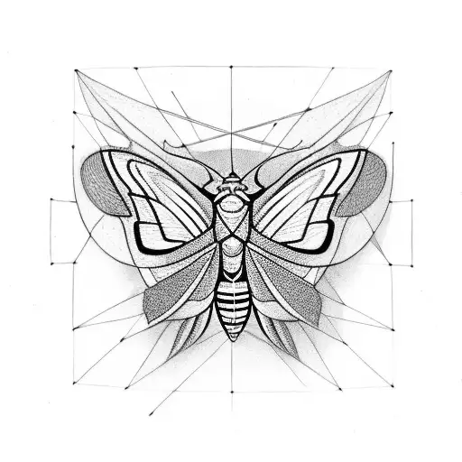 A moth pwith a microphone as its thorax surrounded by sacred geometry tattoo design idea