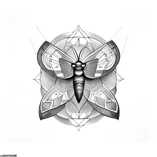 A moth playing a piano surrounded by sacred geometry tattoo design idea