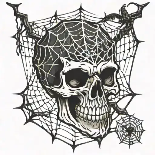 skull in a spider web tattoo design idea