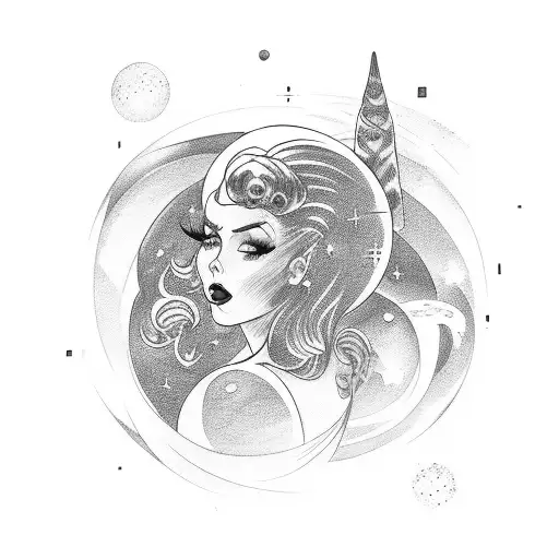 PINUP LADY SPACE THEMED IN A SEXY POSE tattoo design idea
