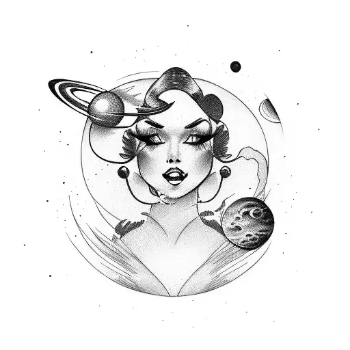 SEXY PINUP LADY SPACE THEMED tattoo design idea