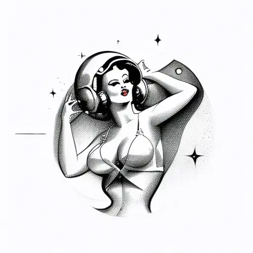 PINUP LADY SPACE THEMED IN A SEXY POSE tattoo design idea