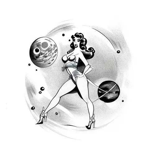 PINUP LADY SPACE THEMED IN A SEXY POSE tattoo design idea