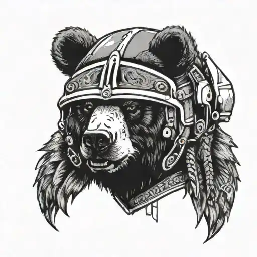 angry bear with warrior helmet tattoo design idea
