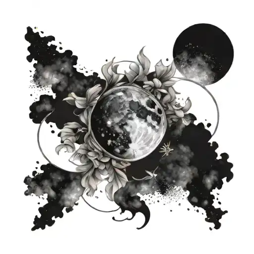 Elegant armband tattoo with delicate moon and galaxy symbols intertwined in a minimalist black and white design tattoo design idea