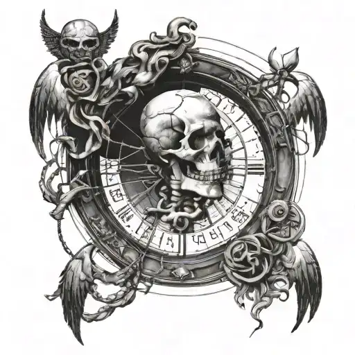 Combine elements of Da Vinci's artwork with a touch of gods and include a Memento Mori inscription tattoo design idea