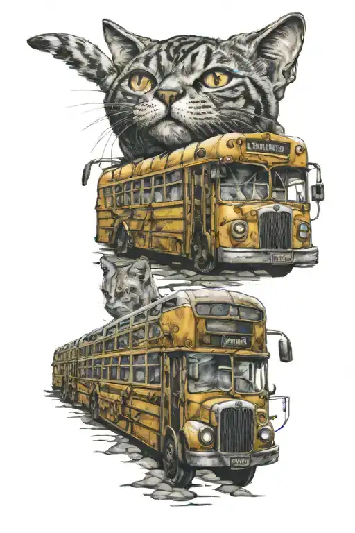 cat bus parked tattoo design idea