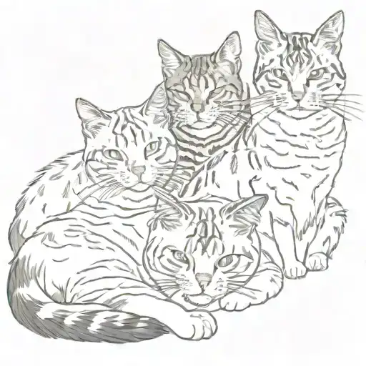 3 cats laying together in peace and at rest  tattoo design idea
