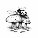 A ladybug perched on a mushroom in a whimsical forest scene tattoo design idea