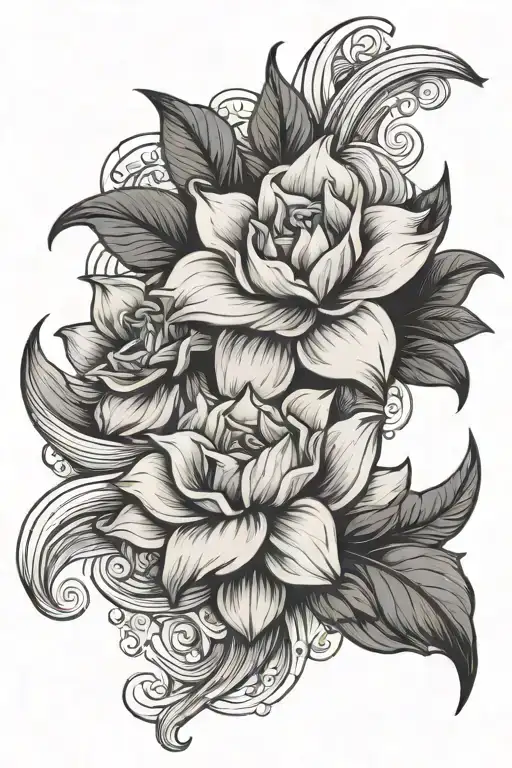 gardenia and wave forming the shape tattoo design idea