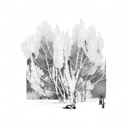 man sat under magnificent aspen tree tattoo design idea