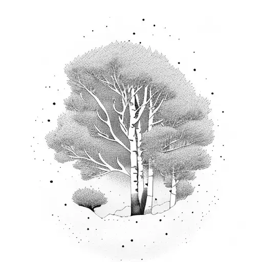 man sat under magnificent aspen tree tattoo design idea