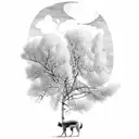 man sat under magnificent aspen tree tattoo design idea