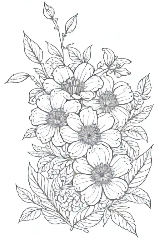 flowers with stitch pattern tattoo design idea