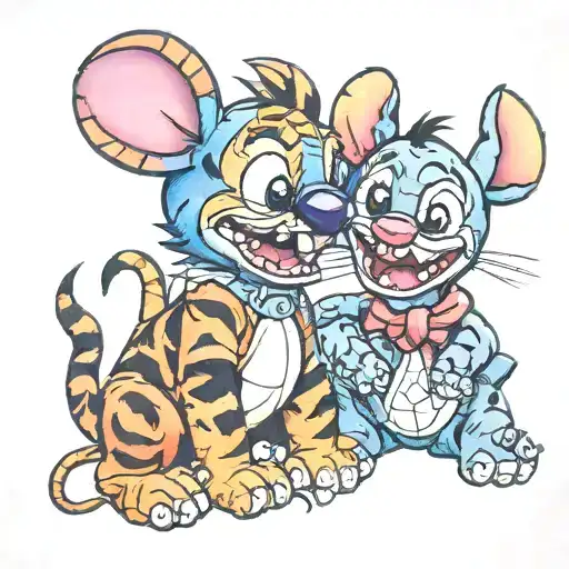 stitch and tigger tattoo design idea