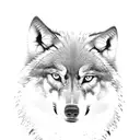 wolf front view full body with abstract artistic blackbird flock overhead tattoo design idea