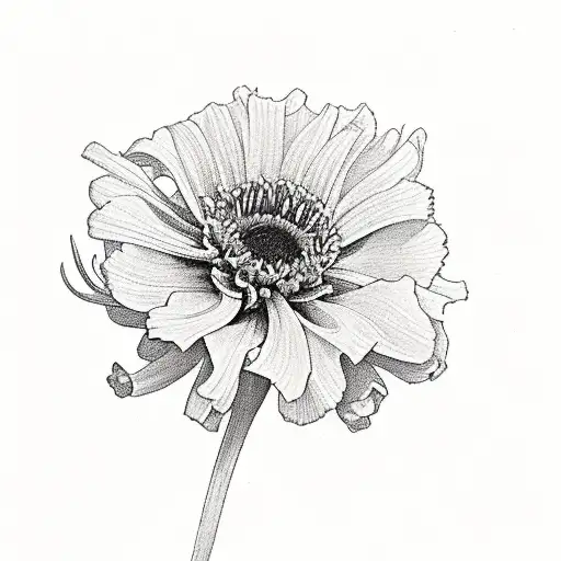 The aster flower, Gladiolus flower, and two Chrysanthemum in a bouquet tattoo design idea