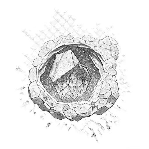 A crystal geode breaking open to reveal a vibrant plant inside tattoo design idea