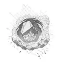 A crystal geode breaking open to reveal a vibrant plant inside tattoo design idea