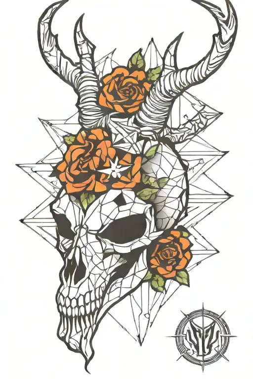 geometric design behind bucks skull tattoo design idea