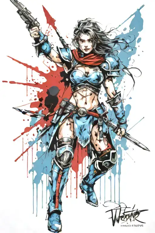 warrior princess in blue armor  tattoo design idea