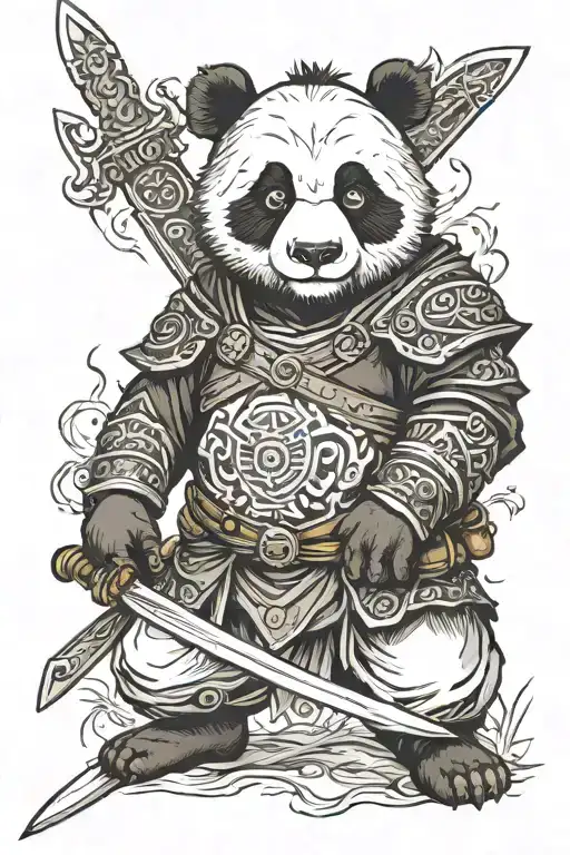 panda warrior wielding his swords tattoo design idea