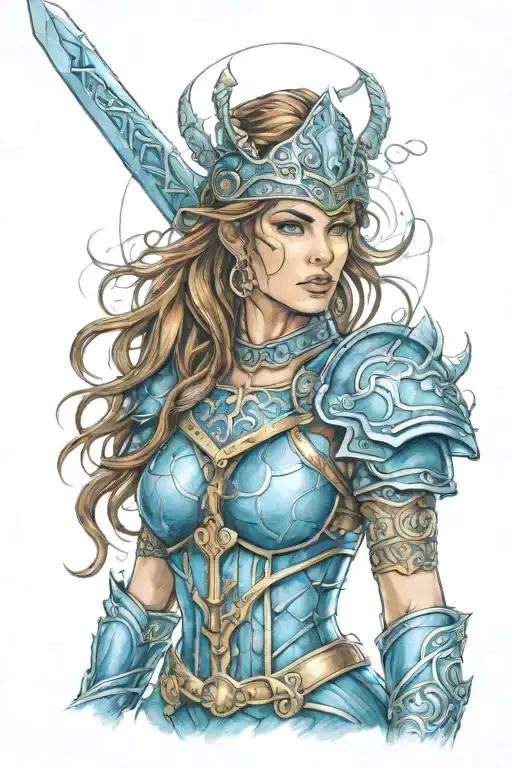 warrior princess in blue armor  tattoo design idea