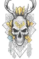 geometric design behind bucks skull tattoo design idea
