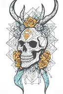 geometric design behind bucks skull tattoo design idea