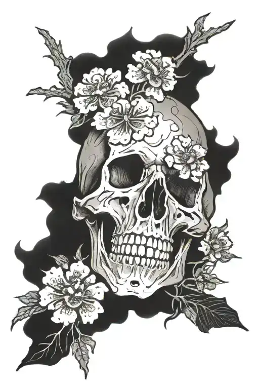 Skull with fungus growing out of the bones tattoo design idea