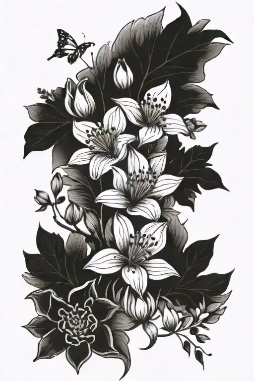 bouquet of mix flowers tattoo design idea