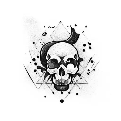 large skull blurred by blue-eyed dragon tattoo design idea