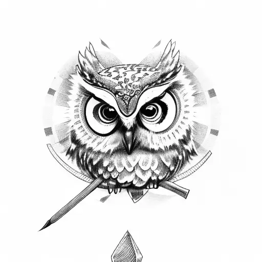 Owl perched on top of a spear tattoo design idea