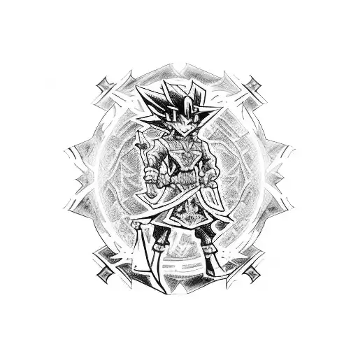 A pixelated Yu-Gi-Oh! duel between Yugi and Kaiba tattoo design idea