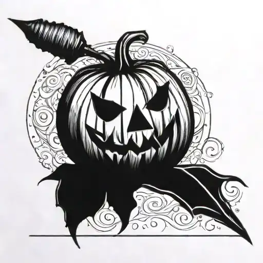 Pumpkin with a pen stabbed tattoo design idea