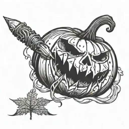 Pumpkin with a pen stabbed breaking it bleeding tattoo design idea